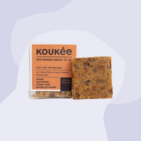 Koukee Lets get physalical Mandelsnack mit Physalis vegan Feinkost Online Shop Delikatessen Feinkostladen Köln Geschenke nachhaltig Spezialitäten Lebensmittel