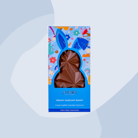 La Mara Schokolade vegan Ostern  Erdbeer Tonka Osterhase Pistazie Feinkost Online Shop Feinkostladen Köln glutenfrei