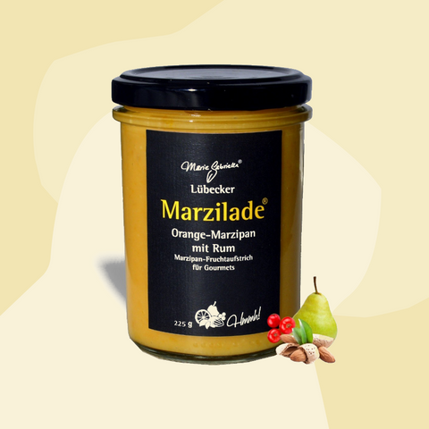 Marzilade Fruchtaufstrich Orange Rum Marzipan Feinkost Online Shop Geschenke Köln Feinkostladen Delikatessen Spezialitäten Gourmet Lebensmittel nachhaltig